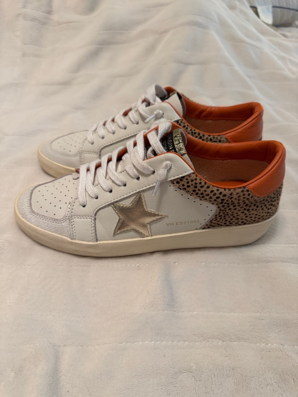 Vintage Havana White Sneakers with Orange Lining and Gold Star Detail